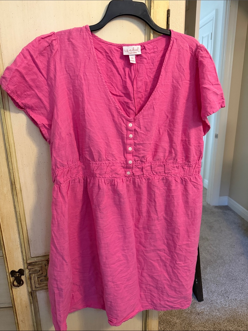 Pink V-Neck Button Front Women's Top